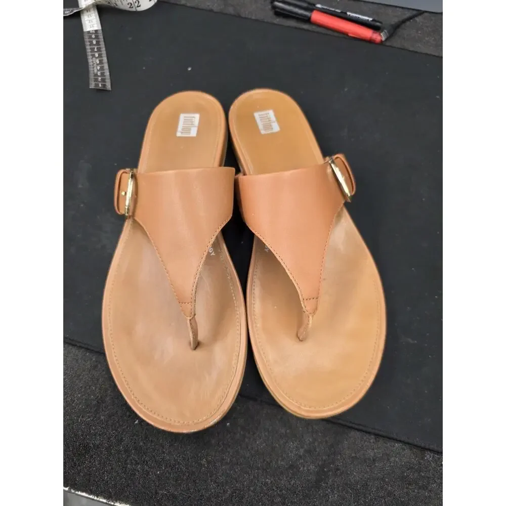 FITFLOP Gracie Toe-Post Tan Leather Slide Sandals Women's Size 11